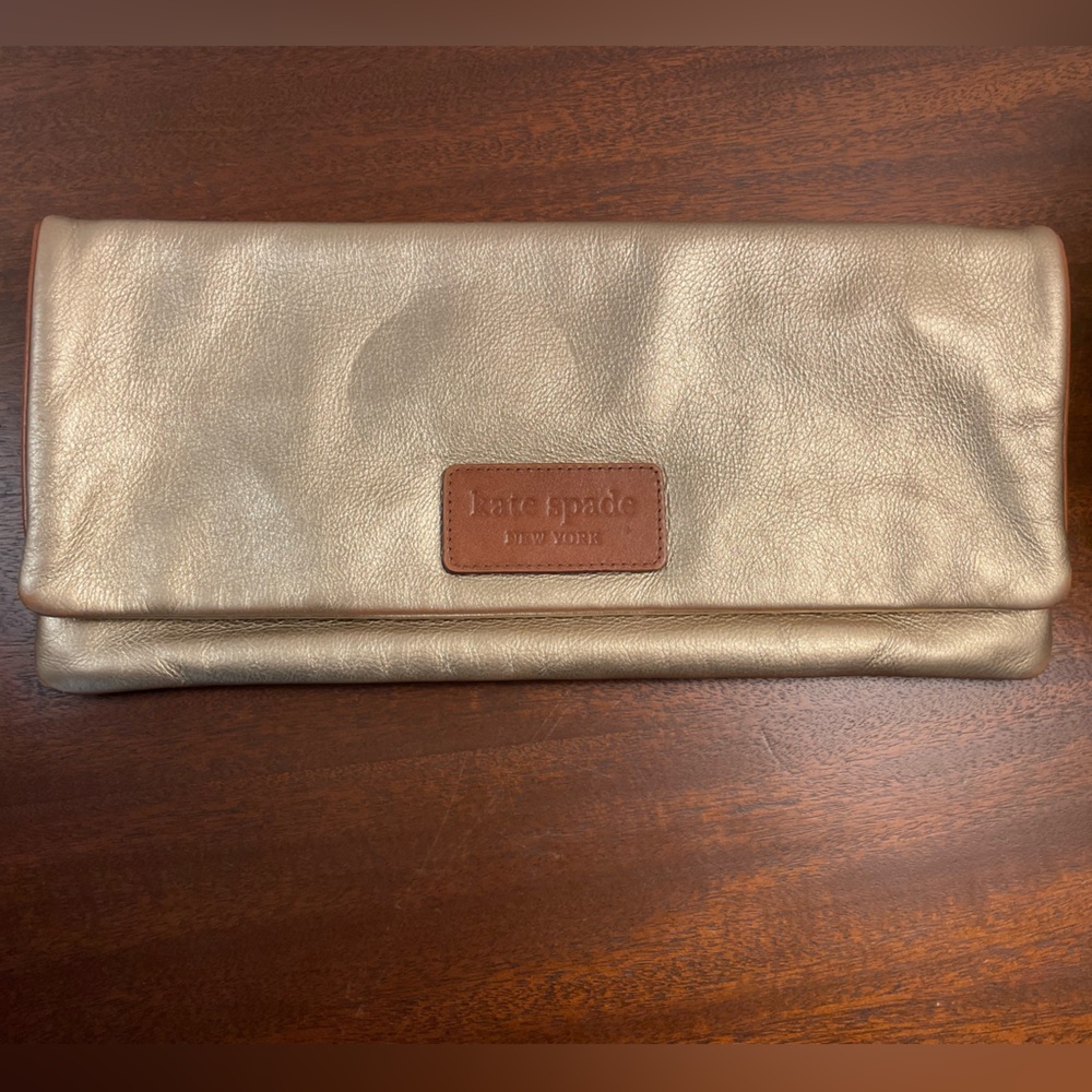 Kate Spade gold leather clutch bag